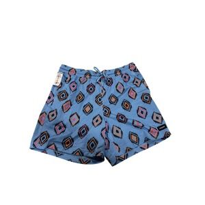 ISQ Mesh Shorts Blue Black Geometric Print Drawstring Waist Size M